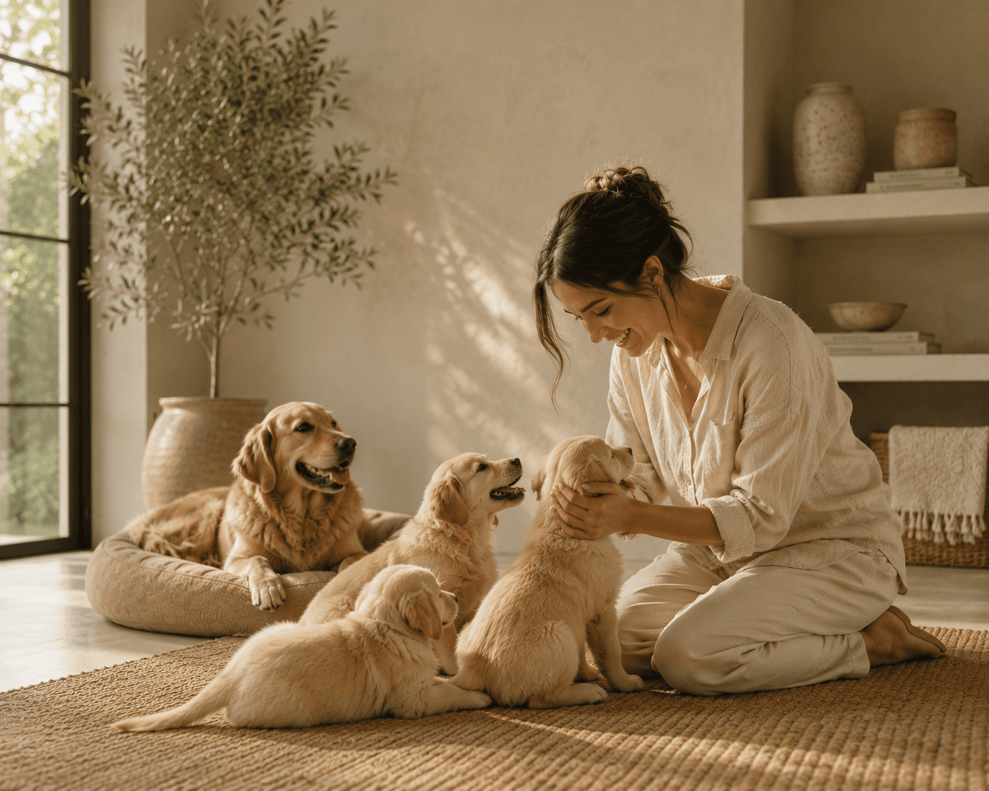 Happy dog with family
